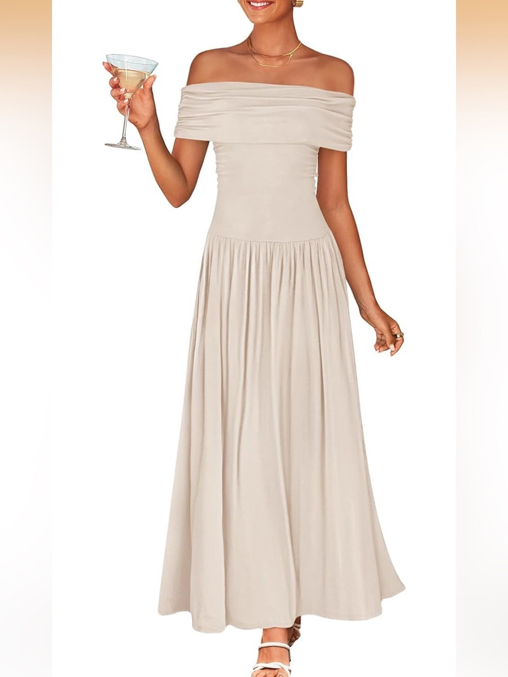 Zesica Off-Shoulder Maxi Dress in Cream Size Medium NWT